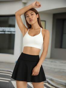 SHEIN EZwear Falda unicolor de cintura ancha con bolsillo para teléfono