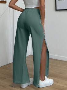 EURMUSE Cotton Wide Leg Side Detailed Sweatpant - Mint Green - View 2