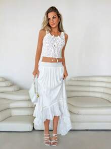Roylia Falda casual para mujer con cintura elástica y bajo asimétrico, para verano - Blanco - Ver 6