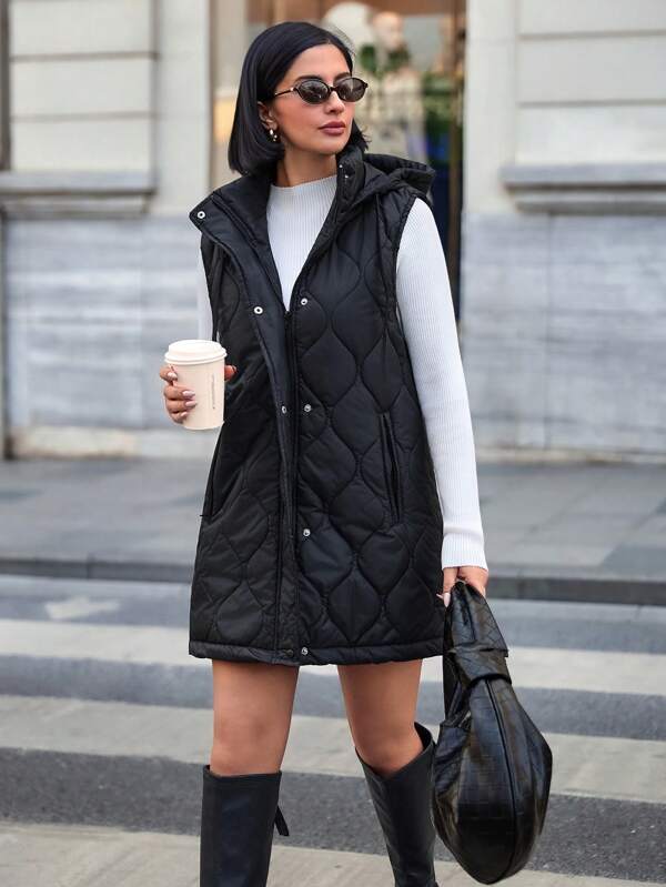 SHEIN Damen einfarbiger Mantel mit Taschen und Reißverschluss-Details für den Winter