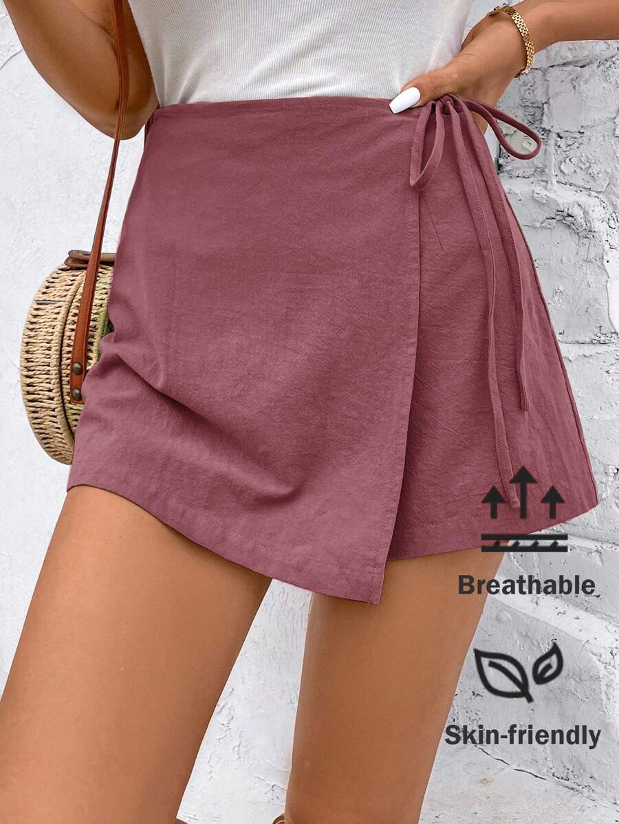 SHEIN Frenchy 莲花粉色女款夏季前系带拉链裙裤 - 藕粉色 - 查看 1