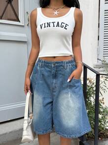 Muchica Pantalones cortos vaqueros de 5 pulgadas con lavado vintage, verano