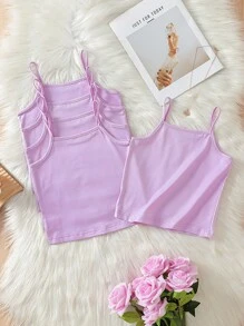5pcs Young Girls' Basic Casual Simple Solid Color Soft Comfortable Camisole Undershirts, Summer