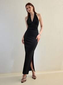 MOTF STUDIO STEREO FLORAL THIGH SLIT DRESS - Black - View 5