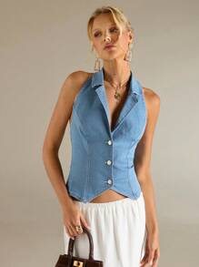 SHEIN Forever 21 Áo sơ mi denim cổ điển High Street Hottie Music Festival - Màu xanh nhạt - Xem 4