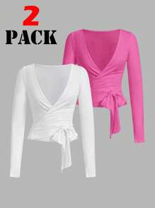 SHEIN Essnce Primavera/Verão Ballet Yoga Esportes Envoltório Com Capuz Manga Longa Top Feminino Camisa Molhada Top de Verão Saindo