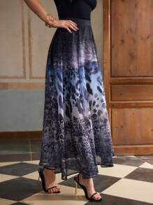 ZEYLAH Leopard Ombre Print Pleated Skirt - Coffee Brown - View 4