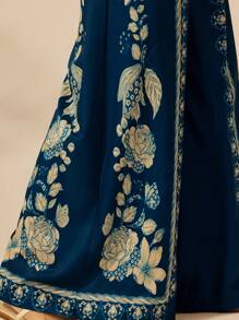 CAJUNI 女式波西米亚风热带植物印花裤，夏季休闲度假海滩阔腿阔腿裤 - Dark Blue - 查看 6