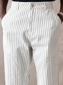 SUMWON High Rise Carpenter Skater Pants Wide Leg Striped Twill Streetwear Workwear Utility Casual Relaxed Fit Fall Winter Fashion - Black and White - View 7