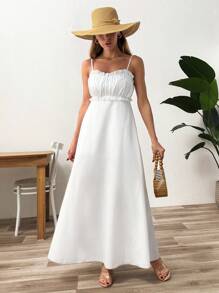 EURMUSE Vestido blanco con detalle de volantes y recogido - Blanco - Ver 4