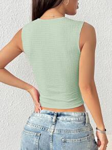 SHEIN EZwear Women's Summer Casual Slim-Fit Mint Green Single-Breasted Short Top - Mint Green - View 2