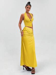 Aloruh Women Two Pieces Outfits For Daily Wear - Yellow - View 3