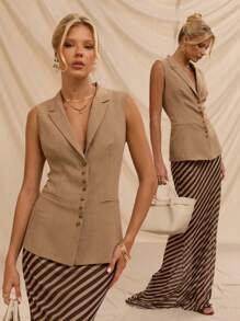 SHEIN Forever 21 Trang phục mùa hè cho nữ: Dạ hội/Trang trọng/Bãi biển/Kỳ nghỉ/Dễ thương/Phong cách phương Tây/Trang phục công sở thường ngày/Thanh lịch/Sinh nhật/Đi chơi/Câu lạc bộ/Trang phục công sở/Lễ hội/Rave/Trang phục công sở/Sang trọng/Hòa nhạc đồng quê/Bữa sáng muộn/Du ngoạn/Giao lưu/Sân bay/Khiêm tốn/Nhà thờ/Fairycore//Tiệc trà/Y2K/Thời trang đường phố/Những năm 2000/Nhảy disco/Nghỉ xuân/Tốt nghiệp/Khách dự tiệc cưới/Cocktail/Cổ điển/Bodycon/Resort/Bó sát/Áo khoác vest nữ - Màu Khaki - Xem 1