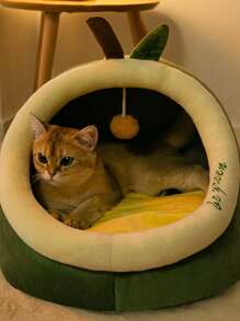 PETSIN 1 件绿色可爱卡通 3D 苹果设计宠物床，适用于猫和小型/中型犬，四季皆宜，舒适封闭设计增强安全性，可机洗，易于清洁，耐用且耐刮擦，非常适合家庭/卧室，宠物必需品 - 綠色 - 查看 2