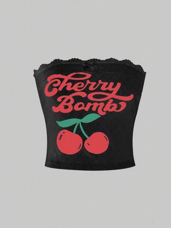 Kawaii Canotta a fascia con stampa di ciliegie alla moda per donna