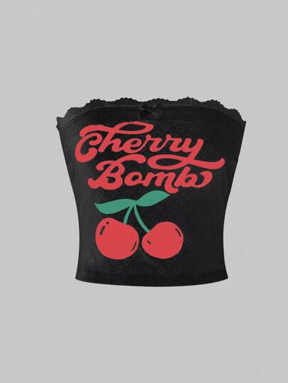 Kawaii Canotta a fascia con stampa di ciliegie alla moda per donna