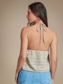 WESTFADE Top bohemio fluido con escote halter, nudo delantero, para el verano y festivales, estilo occidental de Nashville - Verde - Ver 2