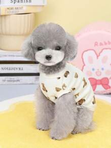 PETSIN Gelber süßer Freizeit- und Homewear-Jumpsuit mit Bären-Aufdruck, Waffelstoff, leicht, atmungsaktiv, weich, bequem, geeignet für Katzen und Hunde, mit Knöpfen, Frühling und Sommer - Gelb - Übersicht 6