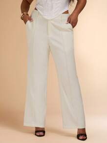 SHEIN BAE Pantalones elegantes de negocios y casual con pierna acampanada y bolsillos en talla grande de unicolor - Blanco - Ver 5