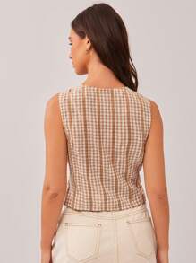 WESTFADE 刺绣格子圆领纽扣前开衩假口袋无袖修身背心西部纳什维尔女牛仔夏季牛仔竞技表演 - 彩色 - 查看 2