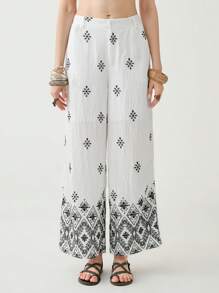 Florisole Women Embroidered Pattern Fitted Comfortable Casual Long Pants Fall Cloth For Women - White - View 4