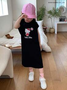 HELLO KITTY | DAZY 小女孩圆领针织印花夏装，小码，返校服 - 黑色 - 查看 2