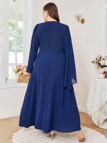 Modelyn Plus Size Women Elegant Pearl Rhinestone Decor Bodycon Round Neck Event Dress Fall Cloth For Women - Navy Blue - View 2