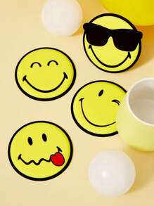 SmileyWorld® | SHEIN 4 Stücke PVC Getränkeuntersetzer, geeignet zum Schutz von Schreibtischen und Tischen, Untersetzer Set für Heimdekoration, rutschfest und nicht klebend, rund, 10 cm