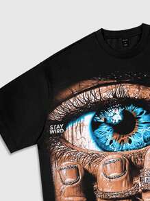 ROMWE MEN Street Life 男式深色 Y2K 动漫图案印花短袖 T 恤 - 黑色 - 查看 4