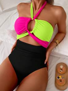 Swim SXY Đồ bơi Monokini hở lưng Colorblock cho ngày lễ bãi biển dành cho nữ - Nhiều màu - Xem 4