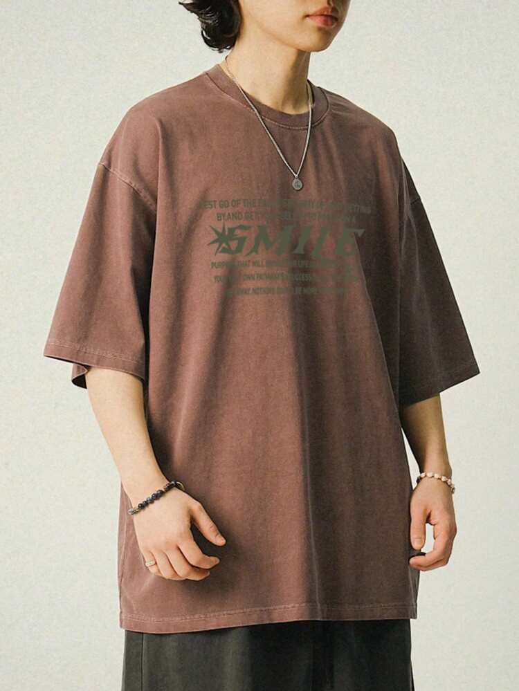 Summer Men's Graphic Letter Print Contrast Color T-Shirt