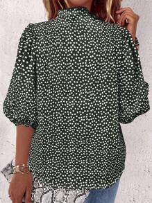 EMERY ROSE Camisa casual de manga media con un solo botón y estampado floral para ropa de Año Nuevo - Verde militar - Ver 2