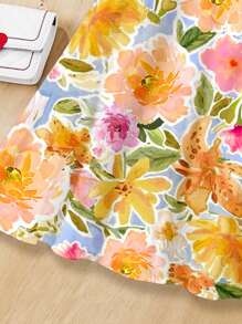 SHEIN Bohemian Floral Print, Tween Girl Casual Simple Ruffle Sleeve Dress, Suitable For Summer - Multicolor - View 5