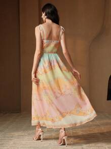 Anewsta Women's New Summer Camisole Long Dress With Waist Cinching And Yellow Floral Print