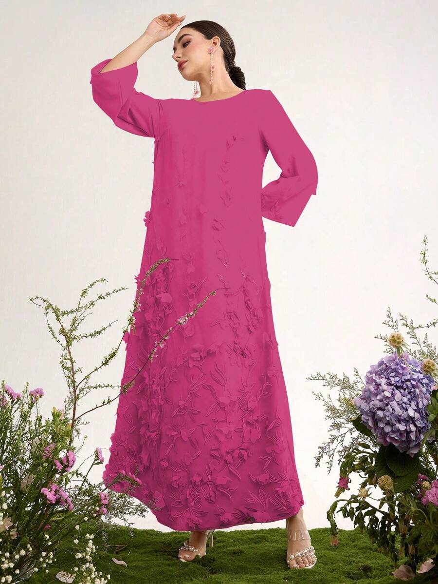 Al Najma 高级定制3D柔软浪漫刺绣优雅奢华女装 - 玫紅色 - 查看 1