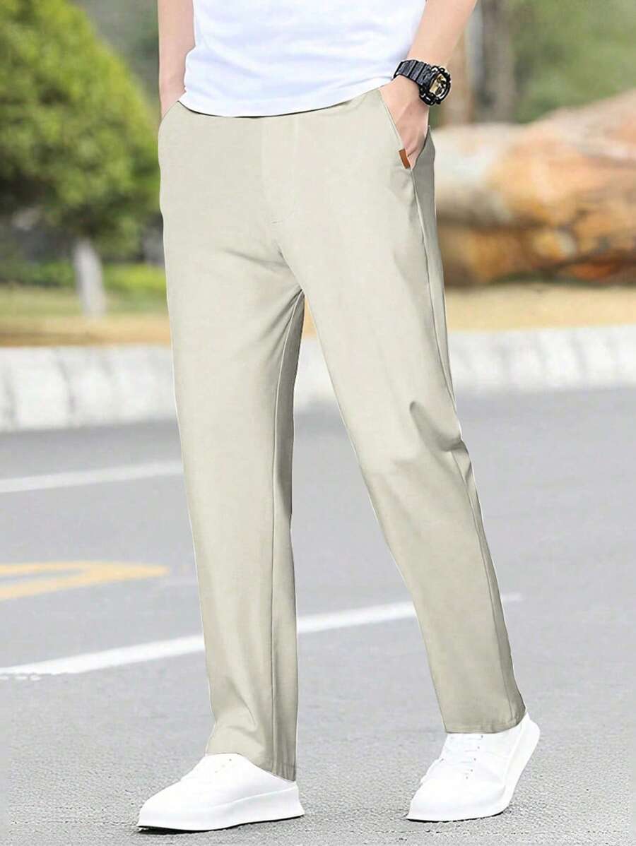 Manfinity Homme Men's Casual Straight Leg Pocket Formal Trousers - Light Grey - View 1