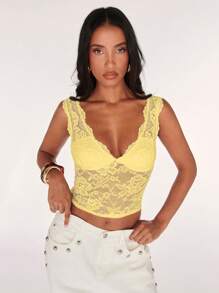 SHEIN BAE Women's Lace Camisole, Fashionable For Summer - Yellow - View 4