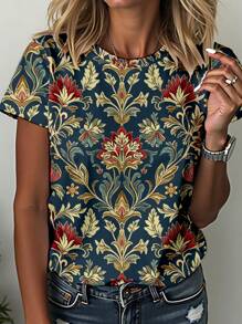 EMERY ROSE 图案宽松圆领短袖T恤，休闲百搭，适合女性外出穿着。 - 彩色 - 查看 5