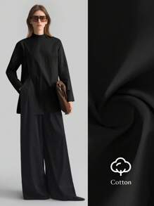 Ontre 2025新款女士黑色裹身式纯色领长袖简约衬衫，休闲、商务、办公、教师装皆宜，适合夏季休闲、都市、简约时尚、城市通勤、优雅简约、教师节等场合。 - 黑色 - 查看 2