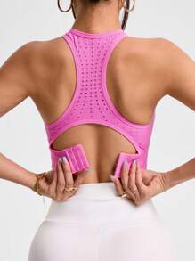 Easithlete Women's Solid Color Seamless Sports Bra With Backless Design, For Daily Fitness - Pink - View 1