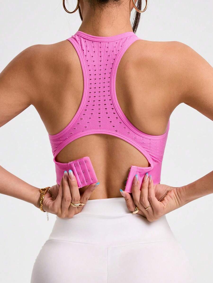 Easithlete Women's Solid Color Seamless Sports Bra With Backless Design, For Daily Fitness - Pink - View 1