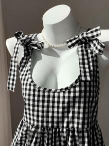 Comfortcana 黑白格子女式休闲连体裤，夏季 - 黑與白 - 查看 3