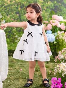 SHEIN Baby Girl Color Block Sleeveless Casual Dress - Black and White - View 3