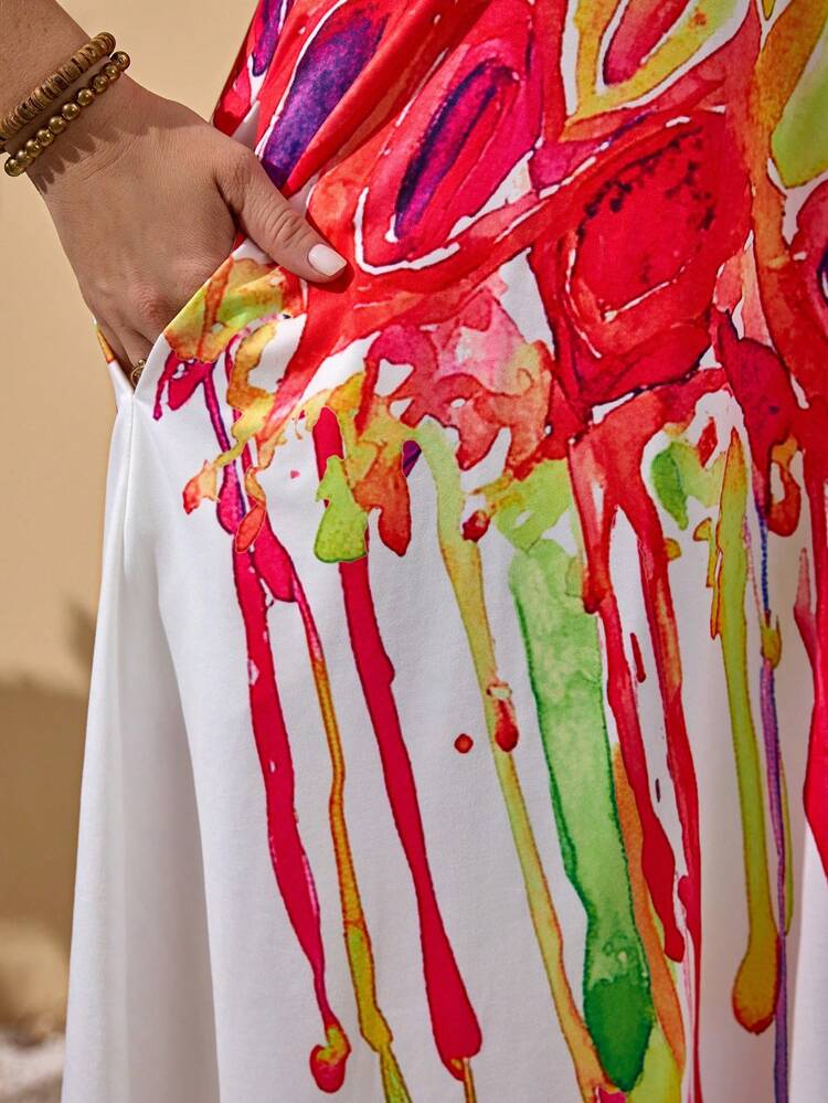 Plus Size Women Floral Print Asymmetrical Hem Slip Dress  Vacation Outfit For Women Summer Outfits For Women Boho Women's Clothing,Pride Life,LGBTQ Lesbian Pride, PrideWoman,Pride Gift Rainbow, Pride Month Printable