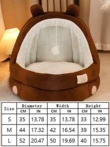 PETSIN 1 件可爱棕色卡通熊耳朵设计宠物猫/小型犬床，舒适安全，适合所有季节，适合猫和小型/中型犬，可清洗且耐用，非常适合家庭/卧室，必备宠物用品