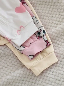 SHEIN 3pcs Newborn Baby Girl Cute Cartoon Pattern Knitted Long Sleeve Jumpsuit Set For Autumn/Winter - Multicolor - View 5