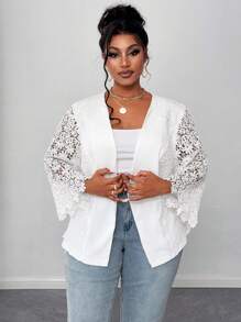 Maweii Plus Size Women Elegant Lace Patchwork Receive Waist A Swing Suit , Spring Summer Graduation,Back To School,Teacher Outfits For Women - White - View 6