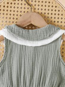 SHEIN 春夏款棉质纱布双层领 A 字裙，女孩荷叶边下摆，适合聚会和外出。 - 綠色 - 查看 5