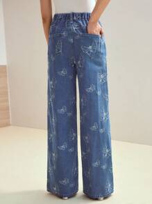 MOTF PREMIUM 亚麻蝴蝶贴花牛仔裤