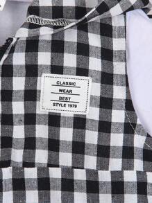Conjunto de 3 piezas para niños pequeños compuesto por: sudadera de cuello redondo de manga corta con gráfico de letras, pantalones cortos casuales con estampado de palmeras de cintura elástica. Apropiado para exteriores, vacaciones, compras, fiestas, sesiones de fotos, etc. - Negro - Ver 6